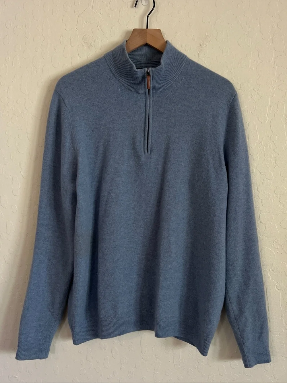 John W Nordstrom 100% Cashmere Half Zip Sweater Large Light Blue Preppy Office